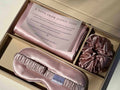 Experience the ultimate beauty sleep with our Hyaluronic Acid-infused silk set. Our luxurious silk pillowcase, eye mask, and scrunchie are all infused with skin-loving Hyaluronic Acid to help hydrate, plump, and soothe your skin and hair as you sleep. Wake up feeling refreshed and rejuvenated with the power of Hyaluronic Acid and the silky smoothness of our high-quality silk fiber.